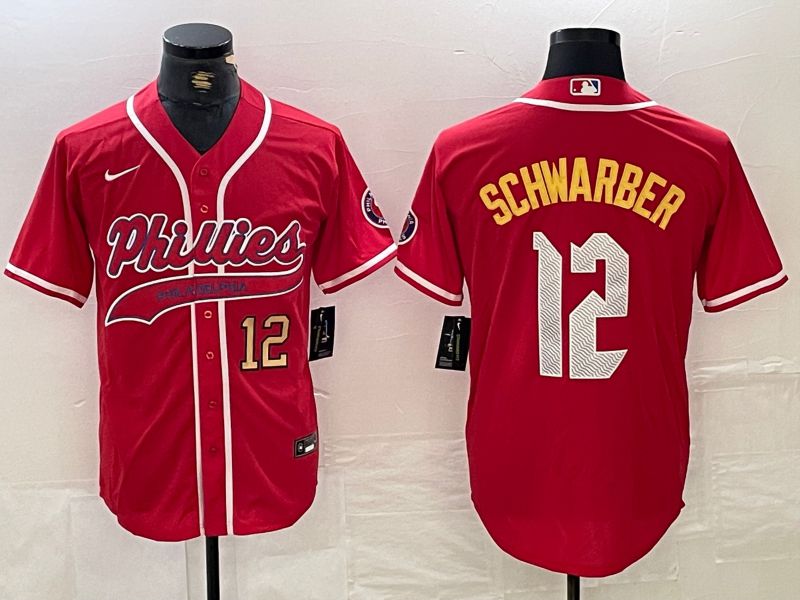 Men Philadelphia Phillies #12 Schwarber Red Jointly 2024 Nike MLB Jersey style 4->->MLB Jersey